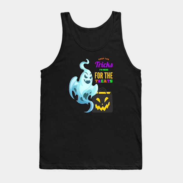 Creepy Boo Ghost Keep the Tricks I'm Here for the Treats Tank Top by Glenn Landas Digital Art